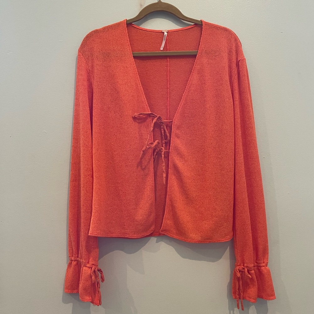 Open front tie synched sleeved top free people